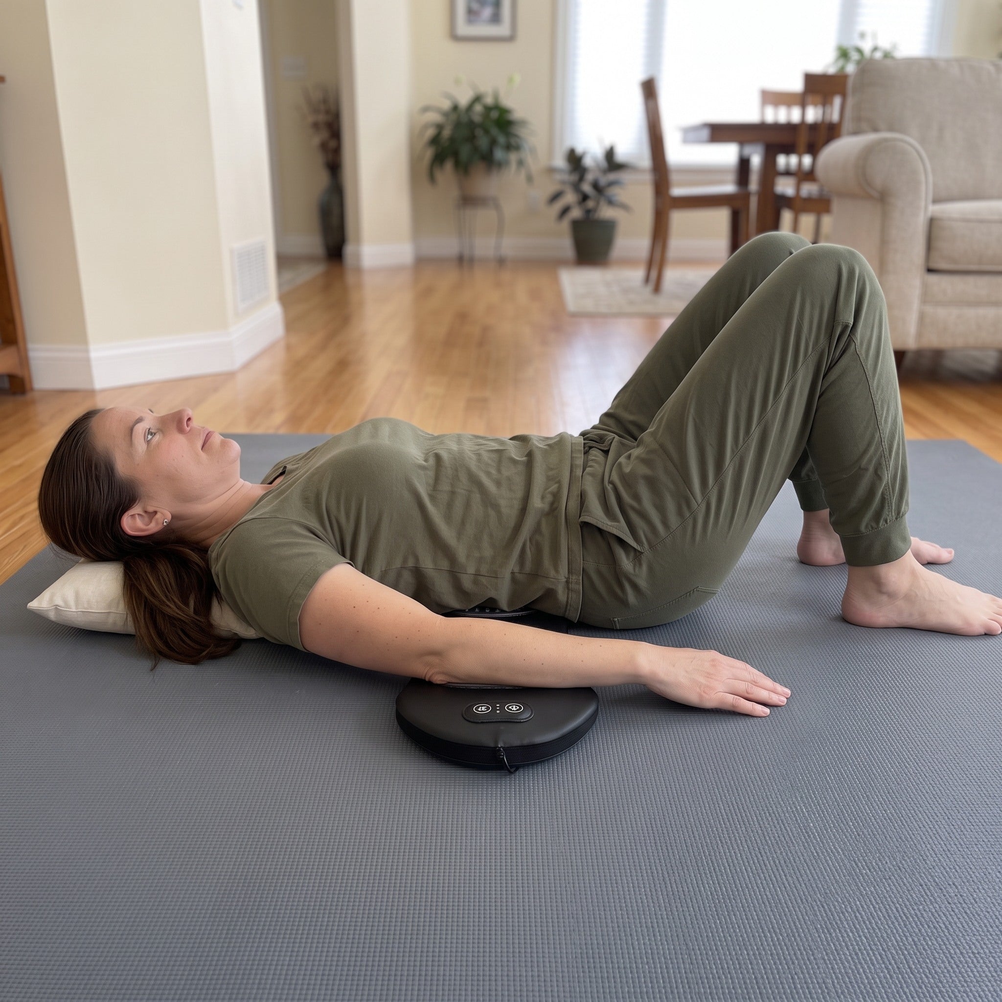 Customer lying on Easeback across the lower-back waist