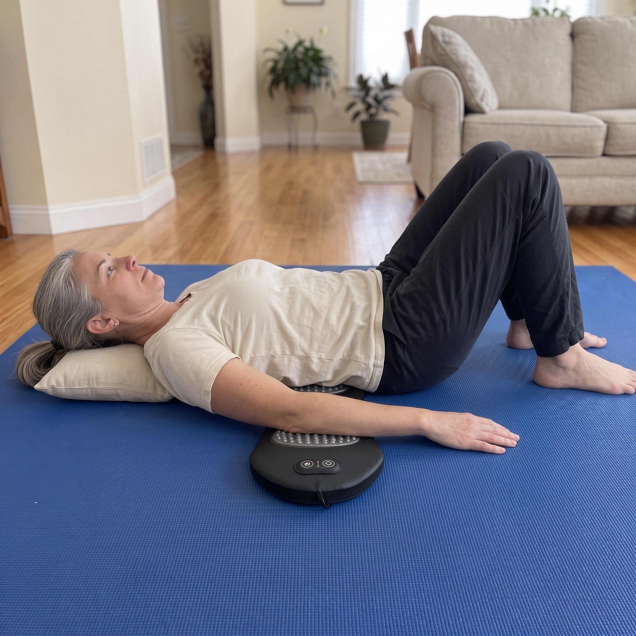 Customer lying on Easeback, flat beneath the lower back