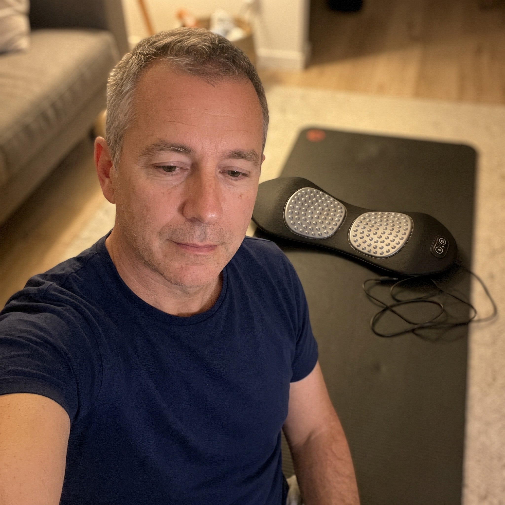 Daniel with Easeback in his evening lounge
